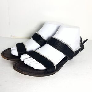 Freebird by Steven Women's Aruba Black Calf Hair Strappy Flats sandals Eu39 Us8